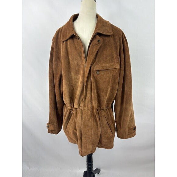Rainforest Suede Coat Jacket Brown Large Zipper Snap Closure Drawstring Waist - Picture 1 of 16